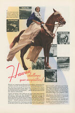 1938 Hawaii Vintage Travel Ad Hawaiian Woman & Horse Wearing Flower Lei picture