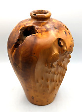 Vintage Hand Turned Burl Wood Vase Live Edge Wooden Sculpture 12” Character picture