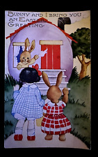 Child & Dressed Rabbit Wave to Bunny ~Antique~Whitney~Easter  Postcard~g936 picture