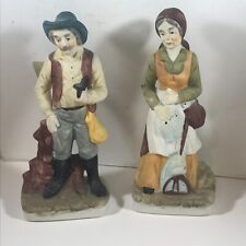 Pair of Vintage Porcelain Figurines Man Woman Hunter Fisher picture