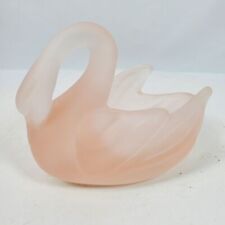 Vintage Pale Pink Frosted Glass Swan Paperweight Trinket Dish 5.5x3.5 Inch picture