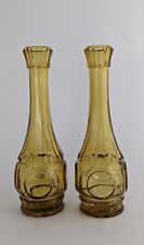 Pair of Wheaton Bullseye Glass Vintage Amber Bud Vases Mid Century Modern MCM picture