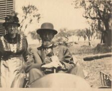 c.1910s -1930s Old Man in Sidecar Motorcycle Cane Woman Hat Photo Photograph picture