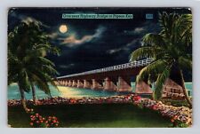Pigeon Key FL-Florida, Overseas Highway Bridge, Moon, Vintage c1952 Postcard picture