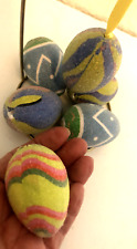 Vtg Set 6 EASTER Sugared DESIGNS Styrofoam EGGS Ornaments FROSTED Beads a picture