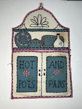 Needlework Late 1800’searly 1900’s Esther Mienker 2 Pc  Wall Hanging & Tea Towel picture