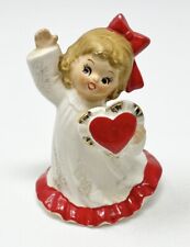 Vintage Lefton Valentine Girl 376 Heart Love Figurine Porcelain Gold Accents MCM picture