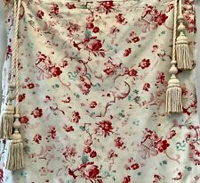Delightful Antique French Floral Cotton Curtain Panel W Trim Fabric Shabby Chic picture