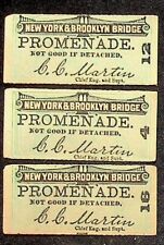 New York & Brooklyn Bridge Promenade Tickets Lot Of 3 Vintage 1880's Martin picture