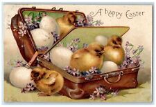 c1910's Happy Easter Chicks And Eggs Pansies Flowers Clapsaddle Antique Postcard picture