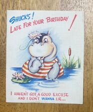 Vintage 1946 Rust Craft Late Birthday Message Card Hippo -No Writing picture