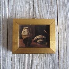 Vintage Oil Painting Miniature Made in Spain 1940's Gold Frame picture