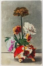 Vintage Abstract Colorful Looking Flowers Postcard 1914  picture