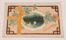 Greetings Postcard Swans Flowers c1910 picture
