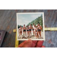 1960s Family Beach Party Young Men Women Swim Trunks Vintage Snapshot Photo picture
