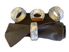 4 Studio Art Pottery Blue White Design Table Napkin Rings Holders Signed picture