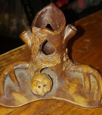 VTG unglazed clay candle holde woods tree stump mouse forrest picture
