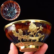 Tea Cup Tenmoku Tea Cup Hand Inlaid Gold Dragon And Phoenix Cup Kiln Transfor... picture