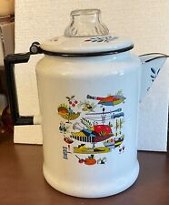 Vintage MCM Berggren Swedish Enamel Coffee Pot Percolator Baird design 10” picture