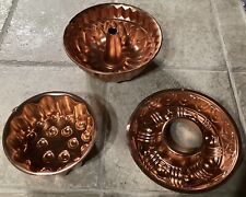 3 Assorted Vintage Copper Jello Molds ~ Kitchen Decor picture