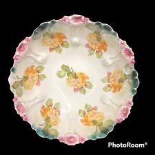 Germany Hand Painted 10 1/4” Serving Bowl Scalloped Edge Poppy Green Pink Yellow picture