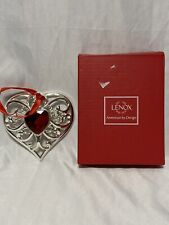 Lenox Bejeweled Heart Christmas Ornament Silverplate Red Gem Holiday Decorations picture