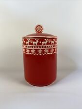 Red & White Fair Isle Reindeer Print Round Cookie Jar By Winter Wonder Lane picture