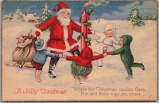 1910s Stecher CHRISTMAS 1135D Postcard SANTA CLAUS & Kids Dancing Around Candle picture