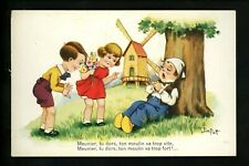 Children Vintage Greetings postcard Artist Signed Jim Patt windmill comic picture