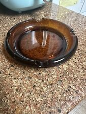 Vintage Large Round Dark Amber Glass Cigar/Cigarette Ashtray 8” Heavy 4 Slots picture