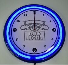 NEW Bud Light LED Clock Beer Sign Dive Bar Neo Neon Led Blue Light Budweiser picture