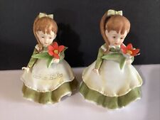 Vintage Lefton Porcelain December Girl figurines. One Has A Chipped Flower. picture