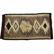 Antique 20s 30s Navajo Wool Rug Handmade Geometric 31”x62” Western Textile Brown picture