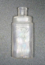 Miniature 1890s Antique Perfume Bottle Frosted Glass Embossed Woman Flowing Gown picture