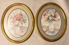 2 Vintage Oval Gold Gilt Frames With Floral Still Life Prints Victorian Federal  picture