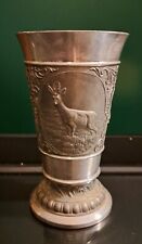 Vintage German Eduard Scholl Pewter Cup / Mug w Man Woman & Stag Deer Elk Goblet picture
