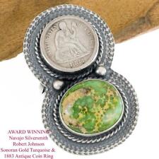1883 Antique Coin SONORAN GOLD Turquoise Ring 11 Robert Johnson Navajo 11 Mens picture