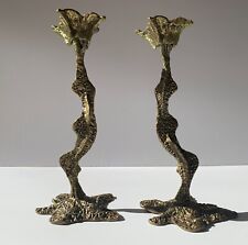 Mid 20th Century Wainberg Israel Brass Brutalist Pair Of Candlestick Holders picture