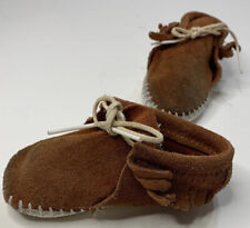Vtg Taos Indian Maid Baby Toddler Moccasins Rust Brown Suede Soft Fringe Sz 1 picture