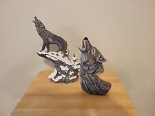 Howling Wolf Head And Wolf on Snowy Rocks Ceramic Statue Sculpture picture