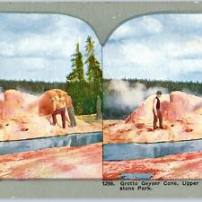 c1900s Yellowstone Park Grotto Geyser Cone Upper Basin Geothermal Stereoview V46 picture