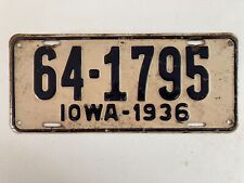 1936 Iowa License Plate County 64 100% All Original Paint picture