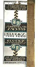 Rare New Orleans Louisiana Early Matchbook Gluck's Restaurant 1930s Diamond Co  picture
