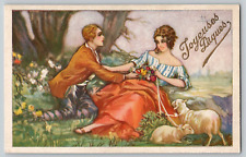 Adolfo Busi Artist Signed 1920's Postcard Couple Romance Art Deco Pretty Lady picture