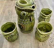 Vintage Trimont Ware Green Chicken Rooster Teapot, 3 Teacups/mugs Jpn picture