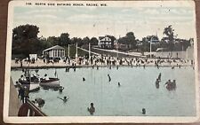Racine WI North Side Bathing Beach Swimmers Boats Postcard Wisconsin Postmarked picture