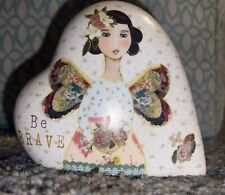 Rare Kelly Rae Roberts Resin Heart Shaped Wind-up Music Box By Roman “Be Brave” picture