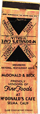 Selma, California McDonald's Cafe Fine Foods Vintage Matchbook Cover picture