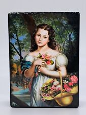 Lacquer miniature box “Girl with flowers” Jewelry casket Handmade in Ukraine picture