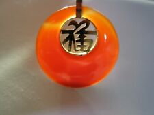 VINTAGE CHINESE EXPORT SILVER GENUINE NATURAL CARNELIAN GOOD FORTUNE PENDANT picture